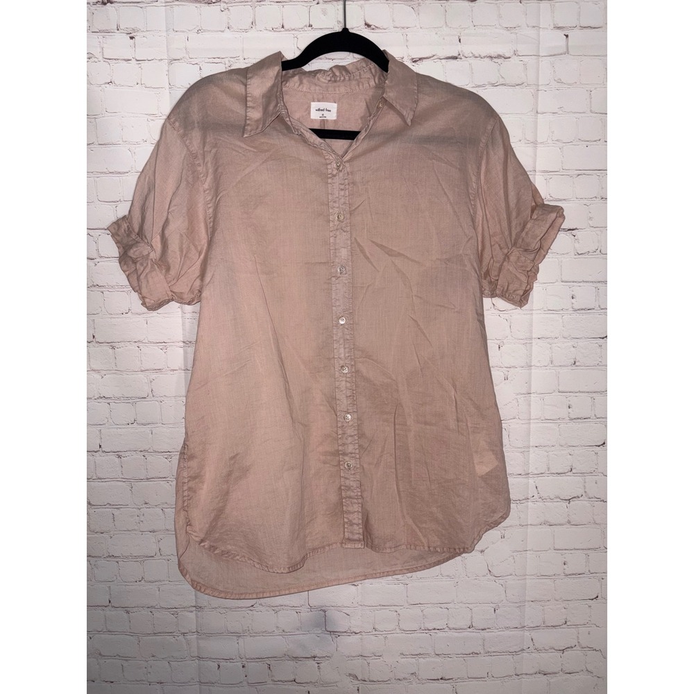 Wilfred Free Aritzia Dusty Rose Cotton Short‎ Sleeve Button Down Shirt XS 80947